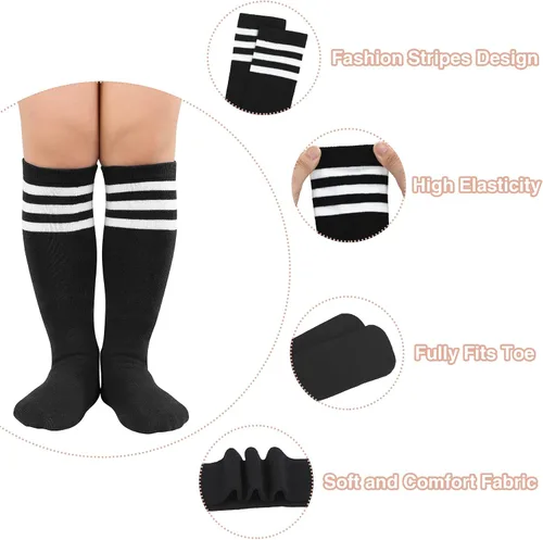 Vista 4 de Zando Calcetines deportivos de algodón con tres rayas para niños y niñas, uniforme de tubo, lindo tubo hasta la rodilla
