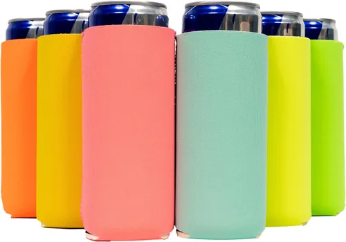 Vista 32 de QualityPerfection Fundas delgadas para enfriar latas, cerveza/energía (paquete de 6) para bebidas en blanco, 12 onzas, alta calidad, 0.157 in