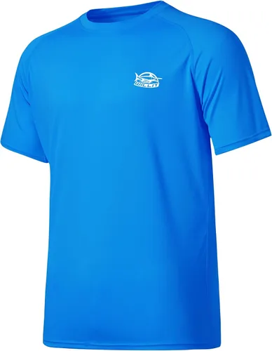 Vista 23 de Willit Camiseta de protección solar con capucha para hombre, manga corta, UPF 50+, FPS, secado rápido, resistente al agua Verde fluorescente