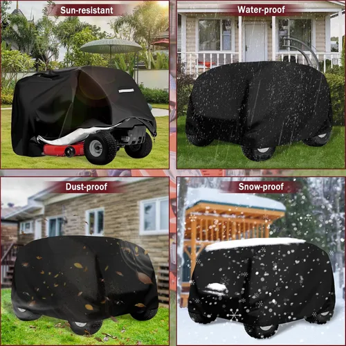Vista 7 de Cubierta para cortacésped de montar - Cubierta para tractor cortacésped de exterior impermeable resistente 420D anti-UV, ajuste universal, cubiertas