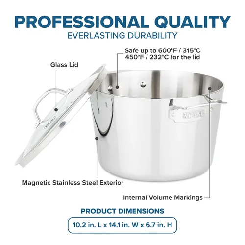 Vista 9 de Viking Olla de Cocción Contemporánea de Acero Inoxidable de 3 Capas, Olla para Sopa de 8 Cuartos con Tapa, Utensilios de Cocina
