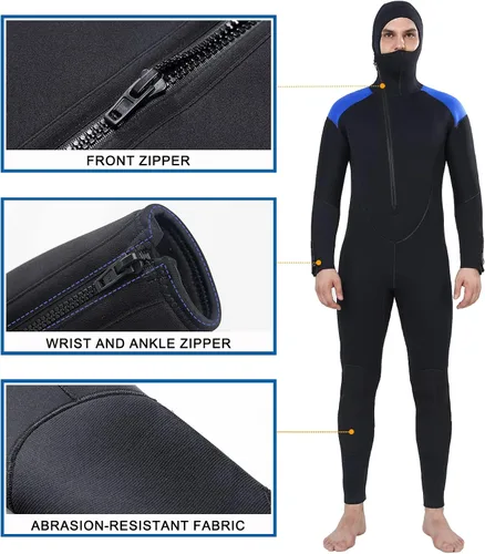 Vista 6 de DEHAI Traje de neopreno de 0.197 in para hombre, traje de neopreno para buceo, manga larga, cremallera trasera, cuerpo completo, traje de baño