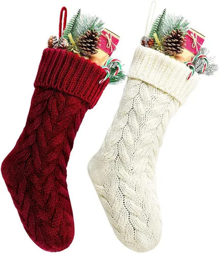 Vista 7 de Medias de Navidad, 18 pulgadas, calcetines de punto trenzado azul para decoración de Navidad, paquete de 2