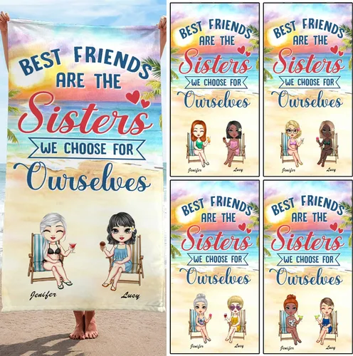 Vista 10 de Toalla de playa personalizada Chibi Bestie, hawaiana en la playa, piscina, fiesta para niños pequeños, niñas, regalos, mejores amigas, toalla