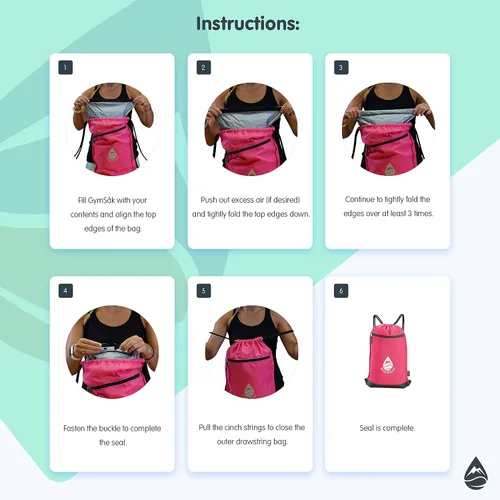 Vista 9 de Skog Å Kust GymSak - Bolsa de cincha con cordón 2 en 1 con bolsa seca impermeable extraíble