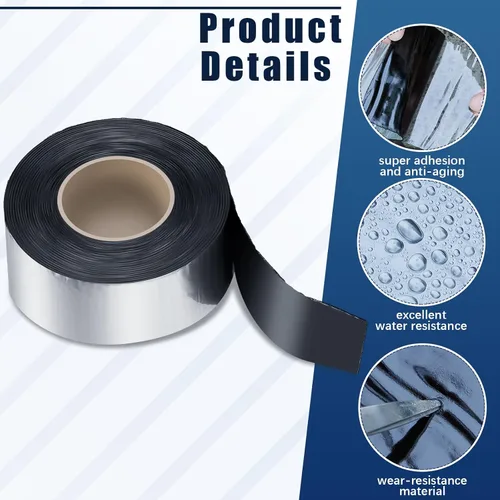 Vista 3 de Frienda 2 rollos de cinta intermitente impermeable de 32 pies de cinta autoadhesiva para reparación de asfalto para ventanas, techos, puertas