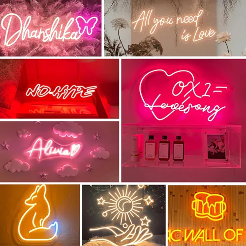 Vista 2 de Letrero de neón personalizado para el hogar, dormitorio, decoración de pared para interiores y exteriores, letreros de luz LED de neón, cumpleaños