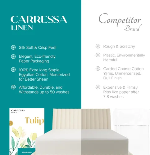 Vista 6 de Carressa Linen Sábana bajera ajustable 100% algodón tamaño individual solamente – Sábana bajera individual de algodón de 800 hilos, lujosamente