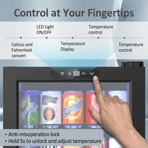 Vista 2 de Refrigerador de bebidas, mini refrigerador de 3.2 pies cúbicos con puerta de vidrio, control de temperatura digital ajustable para refrescos