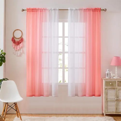 Vista 16 de July Joy Ombre - Cortinas de lino sintético semitransparente para habitación y sala de estar, 2 tonos reversibles, privacidad y filtro de luz