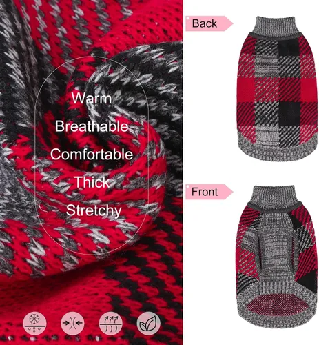 Vista 3 de BEAUTYZOO Suéter para Perro Pequeño Hembra Macho, Suéter Pullover de Cuello Alto de Forro Polar para Perro, Suéter de Punto Suave Cálido y Lindo