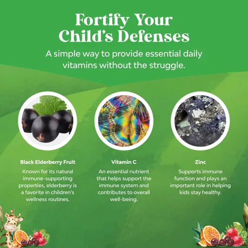 Vista 3 de Gomitas de saúco para niños con zinc y vitamina C, deliciosas gomitas de saúco negro Sambucus para apoyo inmunológico de niños, apoyo diario