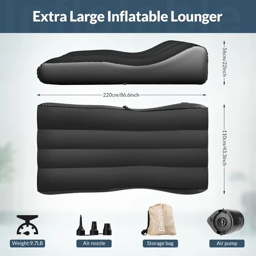 Vista 7 de Bestrip Sofá inflable con bomba incorporada – Sofá tumbona de aire de tamaño extra mejorado, cama portátil con bolsa de almacenamiento, cama