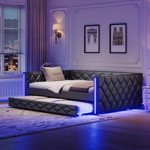 Vista 3 de Sofá cama tapizado de tamaño completo con nido, sofá cama funcional con reposabrazos para sala de estar, dormitorio, habitación de invitados