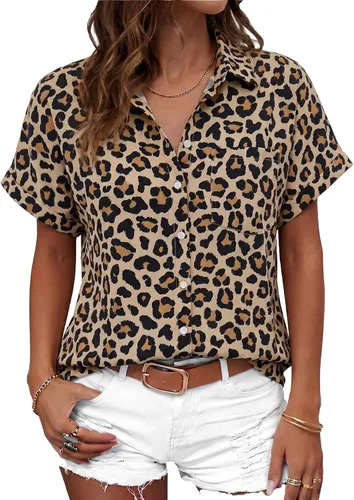 Vista 14 de Beautife Camisas con botones para mujer, blusas de manga corta Albaricoque