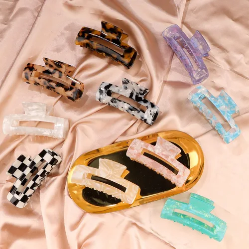 Vista 8 de Magicsky 10 pinzas para el cabello para mujer, pinzas grandes acrílicas de mármol ópalo para cabello grueso y delgado, bonitos pasadores de mariposa