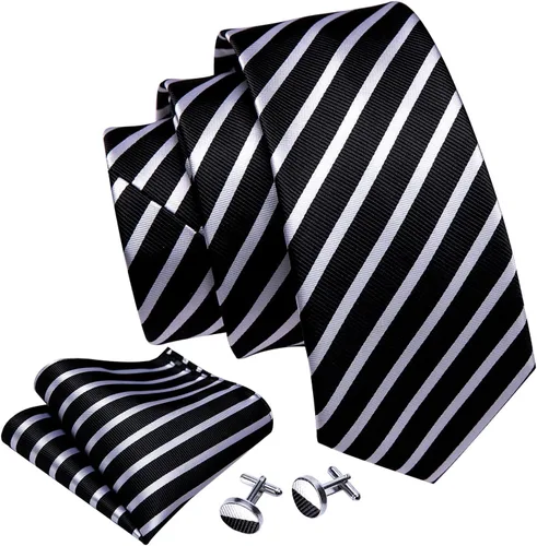 Vista 199 de Barry.Wang Juego de corbatas para hombre, corbata de seda a rayas, tejido a cuadros, gemelos formales, negocios, boda