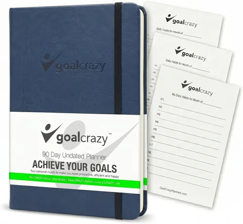 Vista 10 de Goal Crazy - Agenda sin fecha, diario guiado de 90 días, organización semanal, seguimiento de hábitos de productividad, de inspiración