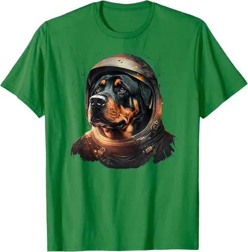 Vista 53 de Divertida camiseta Rottweiler con diseño de astronauta rottweiler en galaxia espacial, Negro