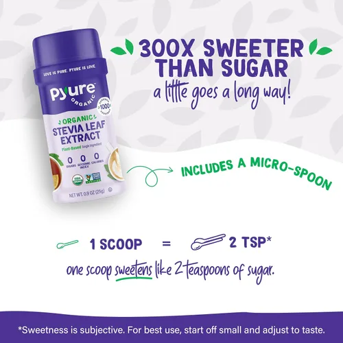 Vista 3 de Pyure Polvo de Extracto de Estevia Orgánico, 100% Extracto Puro de Hoja de Estevia, Sin Rellenos, Sin Azúcar, Apto para Keto, Paleo, Diabéticos