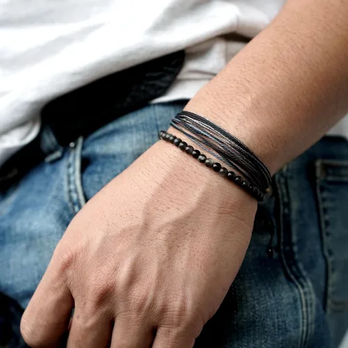 Vista 4 de Mezcla Vida Pulseras de cuentas de piedra natural para hombres y mujeres, unisex, ajustables, impermeables, juego de pulseras de cuerda para el día
