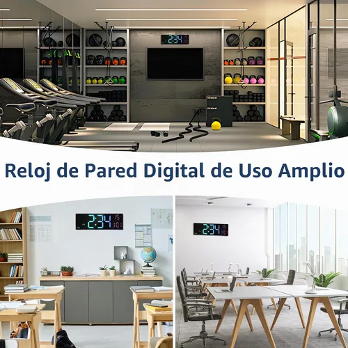 Vista 7 de LEIKE Reloj de pared digital grande de 16.2 pulgadas con control remoto, LED grande, alarma dual, 8 colores RGB, brillo automático, fecha, DST Negro