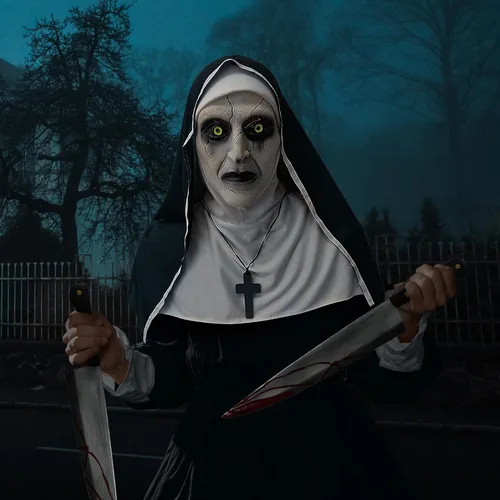 Vista 5 de Nueva máscara de monja 2023 - Máscaras aterradoras de Halloween para adultos con dijes de cruz B
