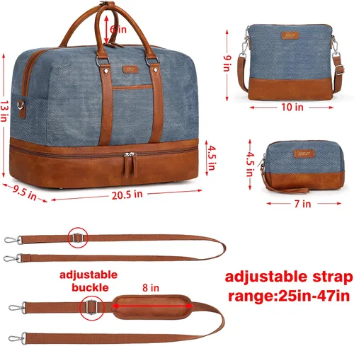 Vista 188 de IBFUN Bolsas de fin de semana para mujer, bolsa grande de lona para viaje, bolsa de viaje con compartimento para zapatos, 21 pulgadas, juego de 3