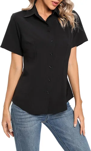 Vista 2 de Camisas de oficina de manga corta para mujer, estilo informal, elegante, con botones, cuello en V