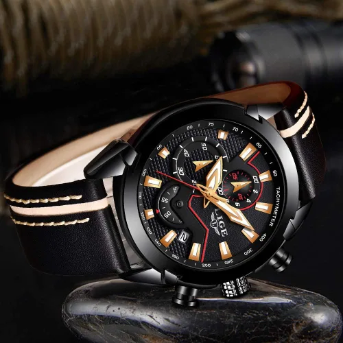 Vista 3 de LIGE Reloj de cuarzo analógico para hombre con cronógrafo resistente al agua deportivo
