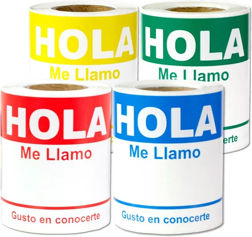 Vista 9 de [100/rollo, 3 rollos = 300 etiquetas] Hola, Me Llamo Equiqueta Adhesivas – Identificación de etiquetas de nombre en español – 4 x 2.3 pulgadas