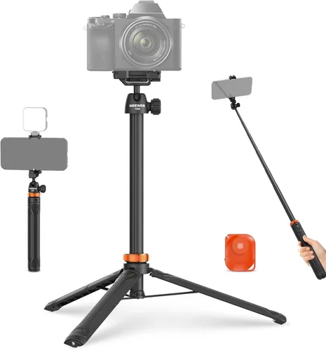 Vista 10 de NEEWER Basics Trípode selfie stick de 150 cm compatible con iPhone, cámara DLSR, Canon, Sony, pequeño soporte de mesa de metal portátil