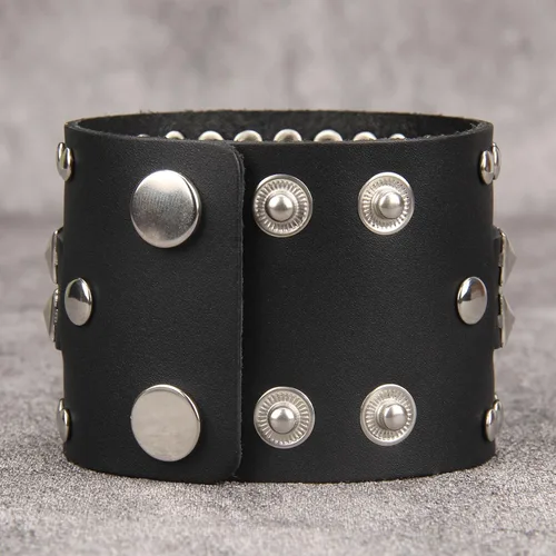 Vista 4 de Jeilwiy Pulseras de cuero punk para hombres, pulseras hechas a mano, brazalete ancho, joyería trenzada, color negro y marrón, ajustable, regalos