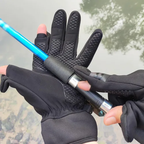 Vista 6 de Guantes de pesca sin dedos de invierno para hombres y mujeres, resistentes al viento, para clima frío, pantalla táctil, guantes de ciclismo