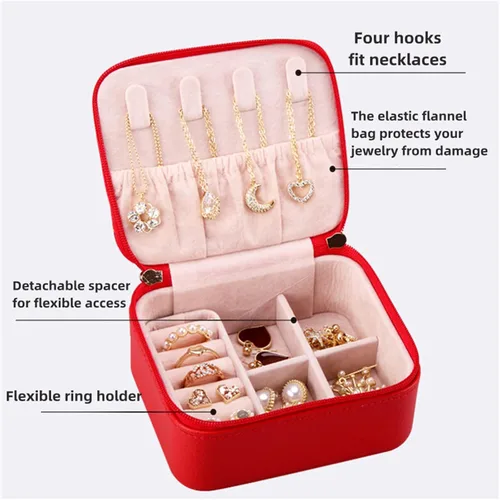 Vista 5 de AILONMEI Pequeña caja organizadora de joyas para mujeres, minicajas de joyería de cuero portátiles, almacenamiento de aretes, anillos de viaje