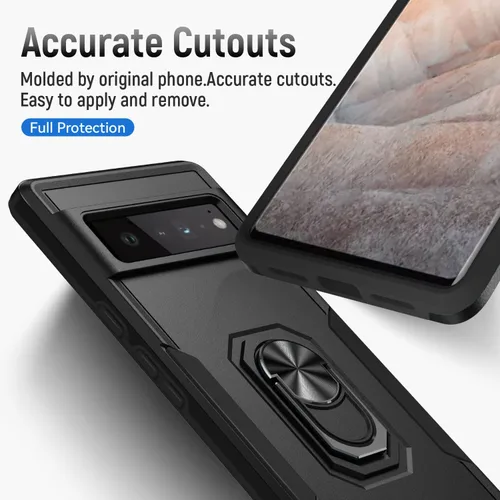 Vista 9 de Funda para Google Pixel 6 Pro con armadura atril anillo magnético resistente de grado militar a prueba de golpes para Pixel 6 Pro Phone Case (negro)