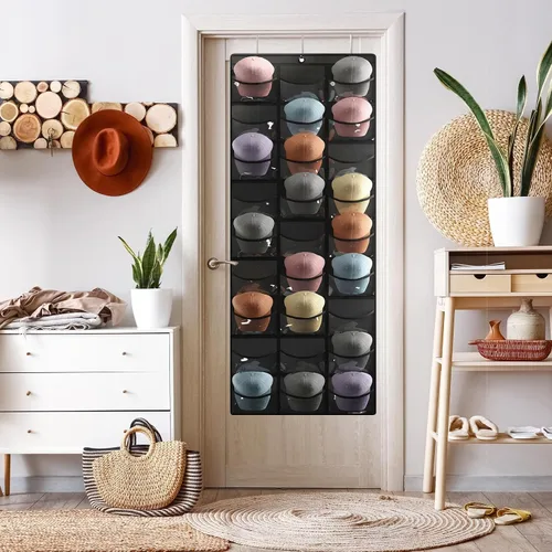 Vista 6 de Fixwal Organizador de sombreros para gorras de béisbol, 27 bolsillos sobre la puerta, estante para almacenamiento de pared de armario, colgador