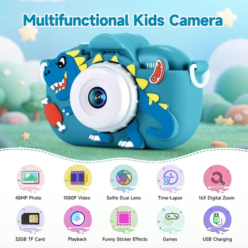Vista 2 de Cámara digital para niños pequeños de YEEHAO, juguetes para niños de 3 a 9 años, cámara de video para niños pequeños de 1080P, regalos de Navidad