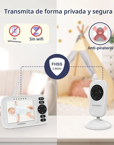 Vista 7 de HelloBaby Monitor sin WiFi Video Baby Monitor con cámara y audio - Pantalla de 3.2 pulgadas, conversación de 2 vías, visión nocturna, 8 canciones
