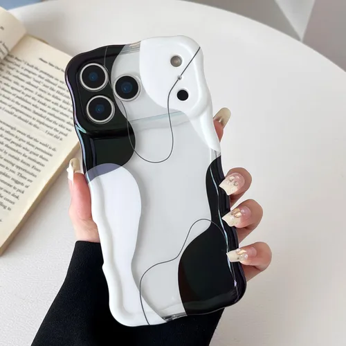 Vista 38 de DEFBSC Funda para iPhone 15 con bonito diseño ondulado, color negro