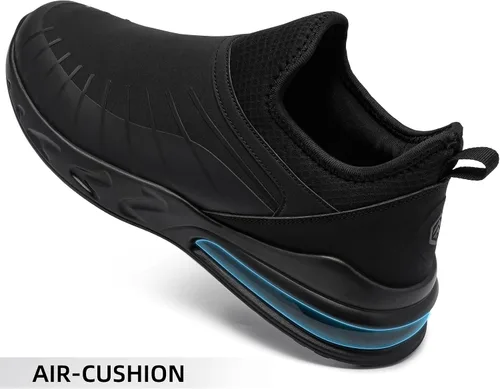 Vista 4 de LARNMERN Zapatos antideslizantes para hombre y mujer, zapatos de trabajo sin cordones, para cocinero, cocina, resistentes al agua, tenis
