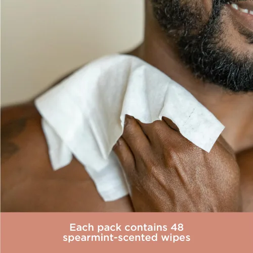 Vista 4 de Pure for Men Toallitas desechables Ayuda a eliminar el olor, 100% biodegradables, sin parabenos ni alcohol, vitamina E, micelar y aloe vera 48