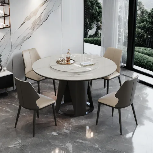 Vista 5 de Mesa de comedor redonda con 31.5 pulgadas desmontable Lazy Susan, moderna mesa de comedor de piedra sinterizada de 59 pulgadas de D para 8 asientos