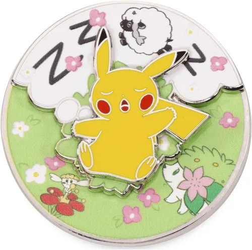 Vista 2 de Pokémon Center Pin de escenas giratorias de Pokémon Sleepy Spring de Pikachu, Aleación de zincesmalte duro, Sin gemas.