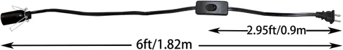 Vista 4 de Cable de repuesto para lámpara de sal de 6 pies con interruptor de encendido/apagado y base de candelabro E12, Negro