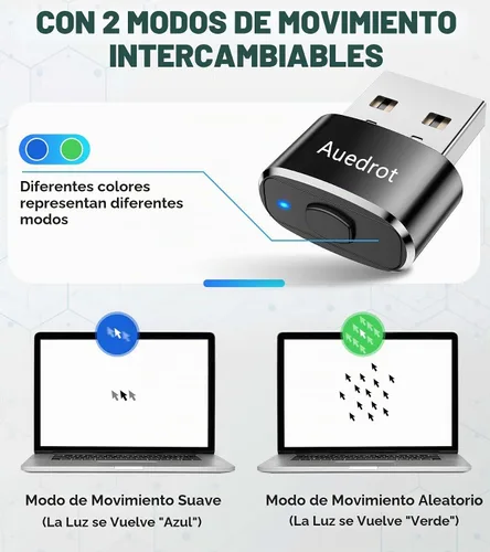 Vista 2 de Mouse USB con botón de interruptor de movimiento, agitador de mouse automático mini con 2 modos de movimiento, sin necesidad de controladores, plug