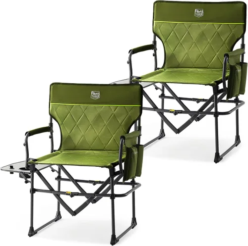Vista 10 de TIMBER RIDGE Silla de camping resistente con tamaño compacto, silla de directores portátil con mesa auxiliar y bolsillo para camping, césped