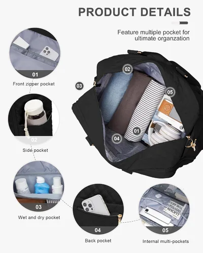 Vista 2 de Bolsa de lona de viaje, bolsa de fin de semana para mujer, R1-negro, Bolsa de viaje