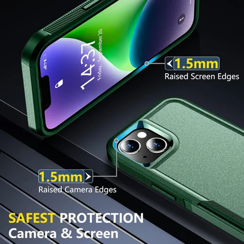 Vista 5 de SPIDERCASE Funda para iPhone 14/Funda para iPhone 15, [Protección contra Caídas de Grado Militar de 15 PIES][Antideslizante] Paquete de 2