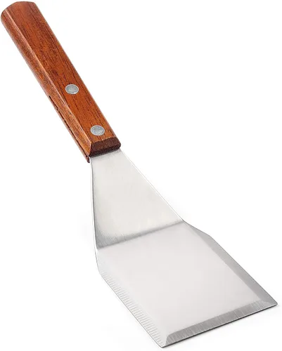 Vista 2 de Homi styles Espátula pequeña de metal con mango de madera Merbau Aleta de acero inoxidable resistente con bordes biselados Espátula pequeña